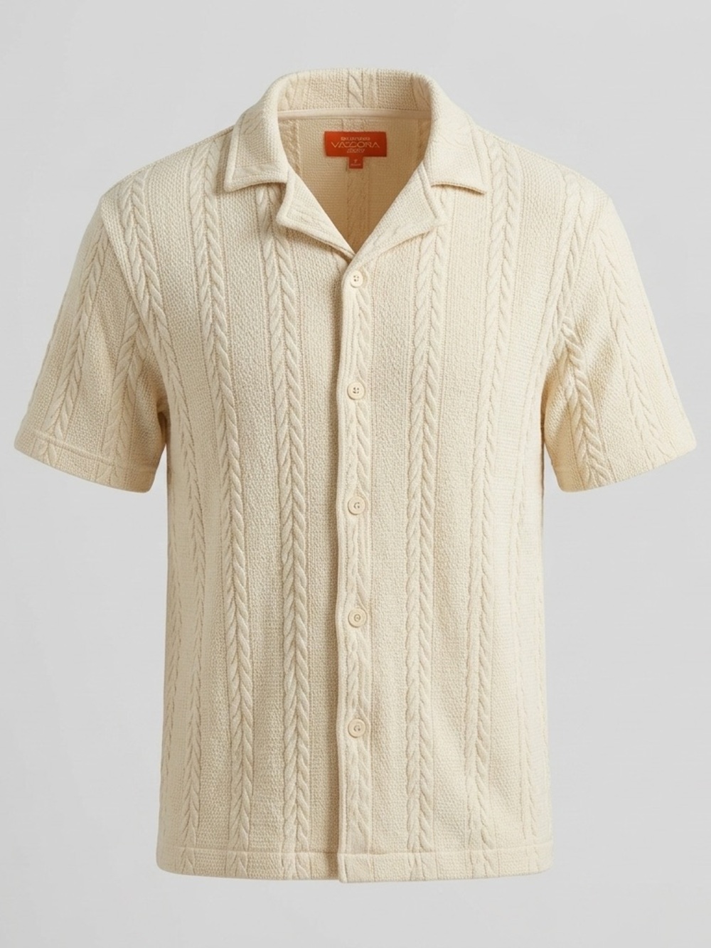 Negative Space Men’s Knit Button Front Shirt Cream Medium Cable Textured